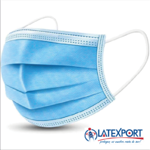 MASCARILLA 3 CAPAS DESECHABLE AZUL EN EMPAQUE INDIVIDUAL LATEXPORT